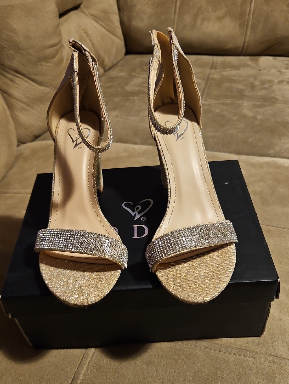 Windsor Gold Glitter Rhinestone Ankle-Strap Heels